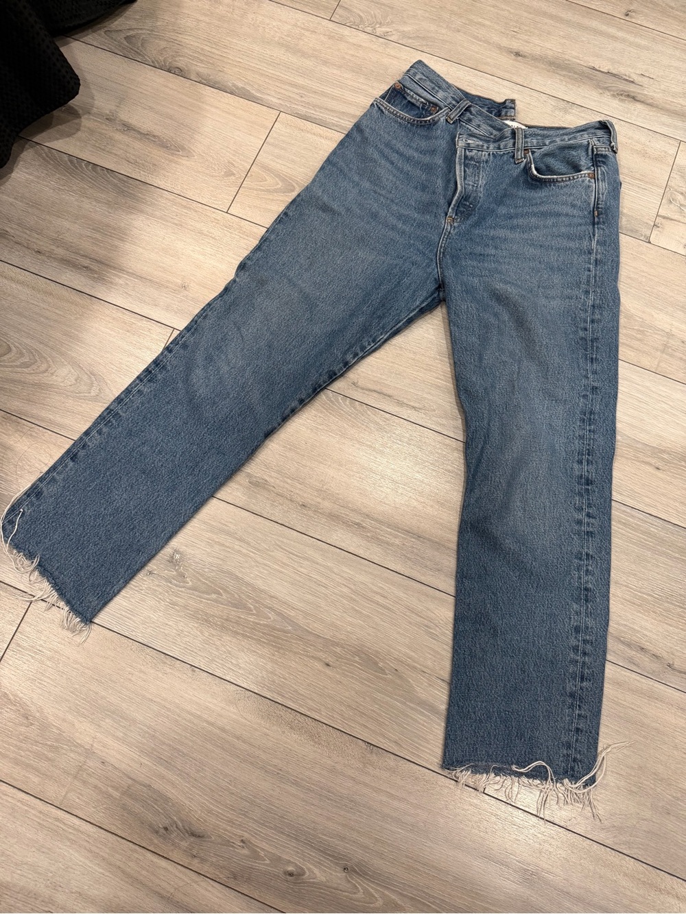 Agolde Straight Leg High-Rise Jeans in Medium Blue